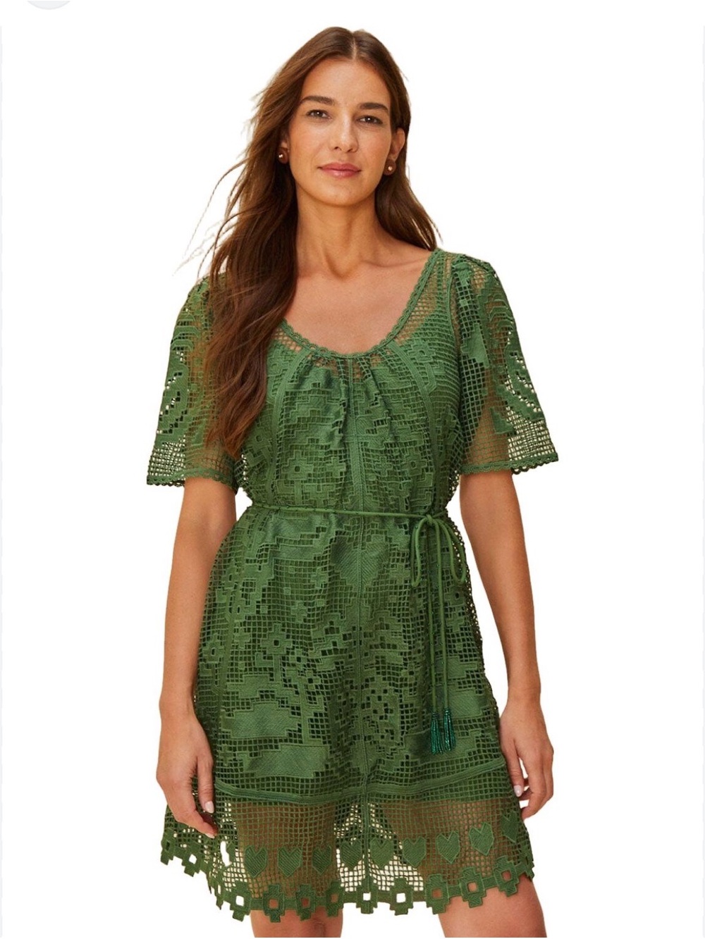 FARM Rio Olive Green Crochet Mini Dress
